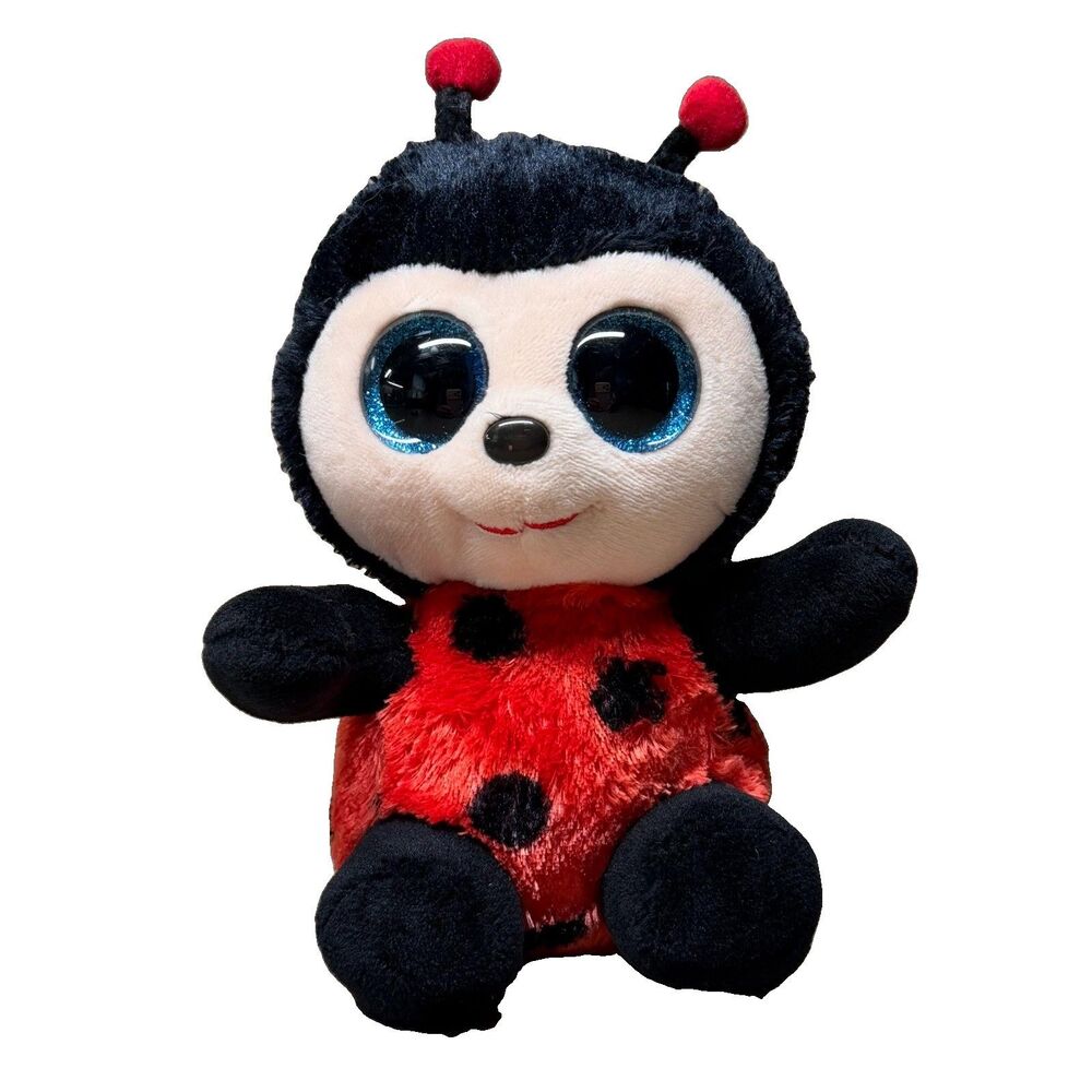 TY Silk Beanie Boos Izzy Ladybug 6” Plush Glitter Blue Eyes Red Black Bug